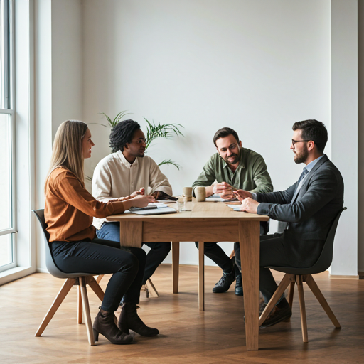 Team meeting around a table in a modern office